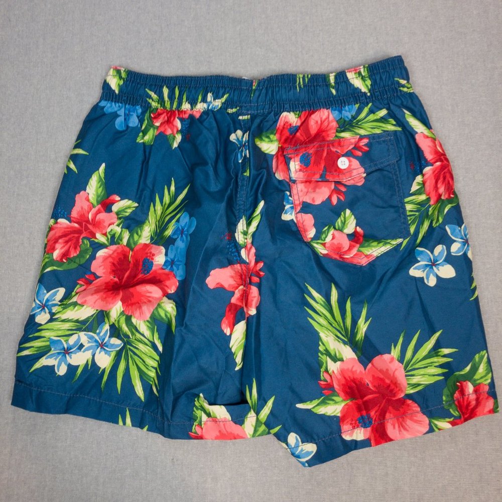 Denim Blue Tropical Floral Print Swim Trunks M - Picture 4 of 7